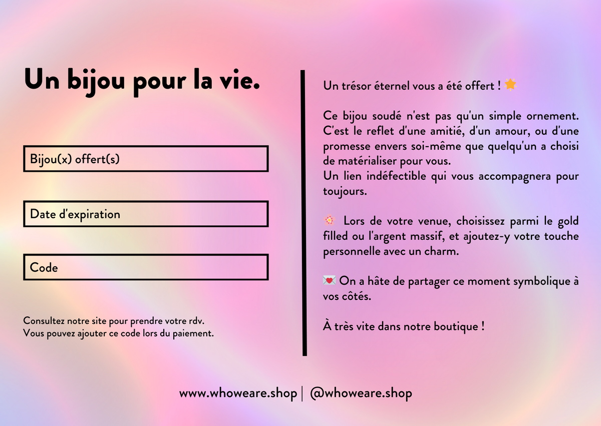 Carte Cadeau Bijoux Permanents